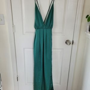 Sexy deep V satin backless maxi gown
